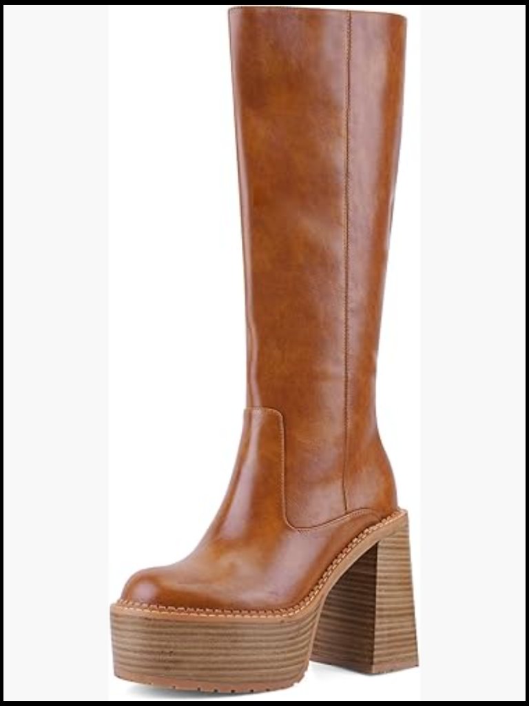 Platform Mid Calf Boots Block Heel Square Toe Comfortable Casual Trendy Stylish
